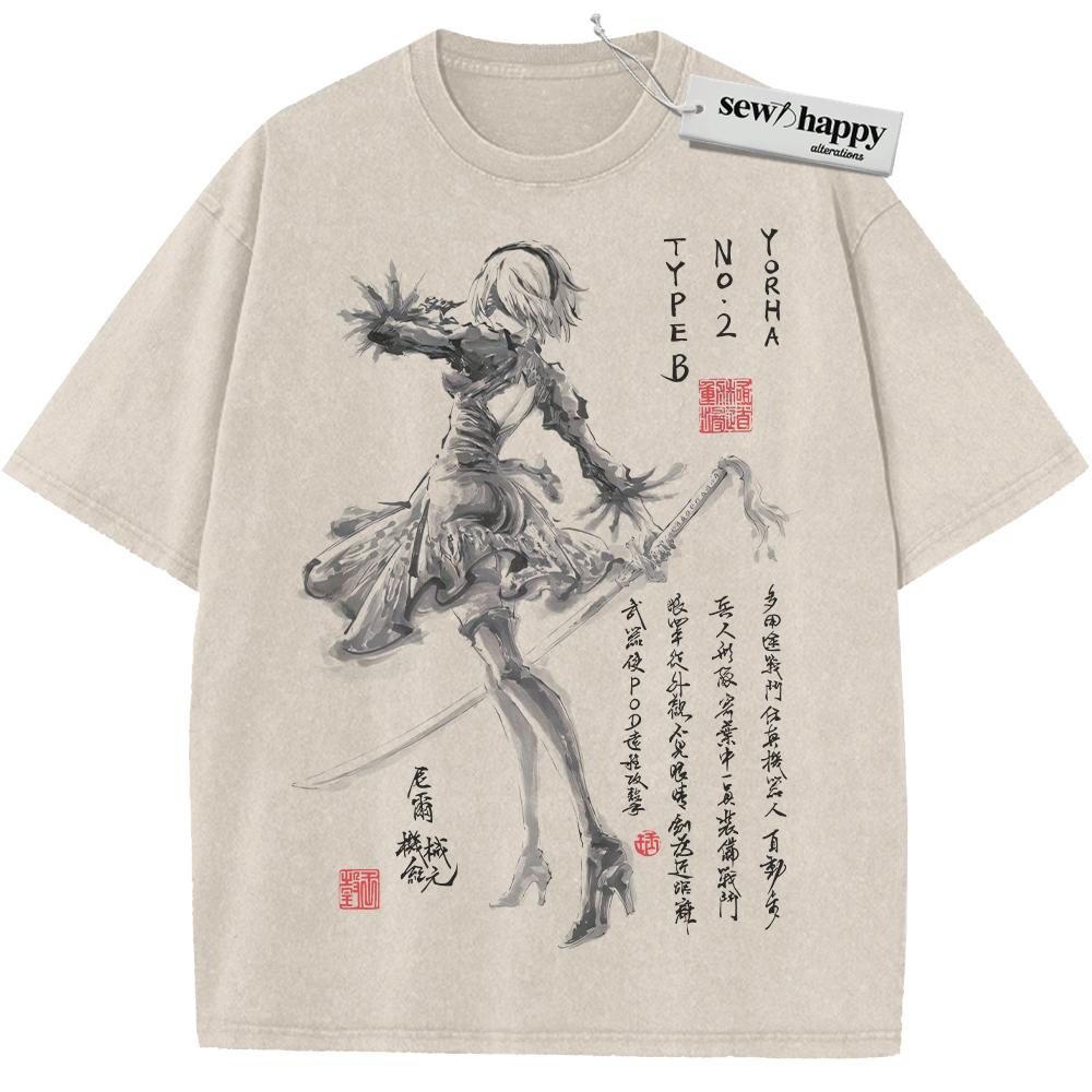 Wash Tee 2B Shirt, NieR:Automata Shirt, Game Shirt, Vintage T-Shirt Wash Tee 2B Shirt, NieR:Automata Shirt, Game Shirt, Vintage T-Shirt - Image 1