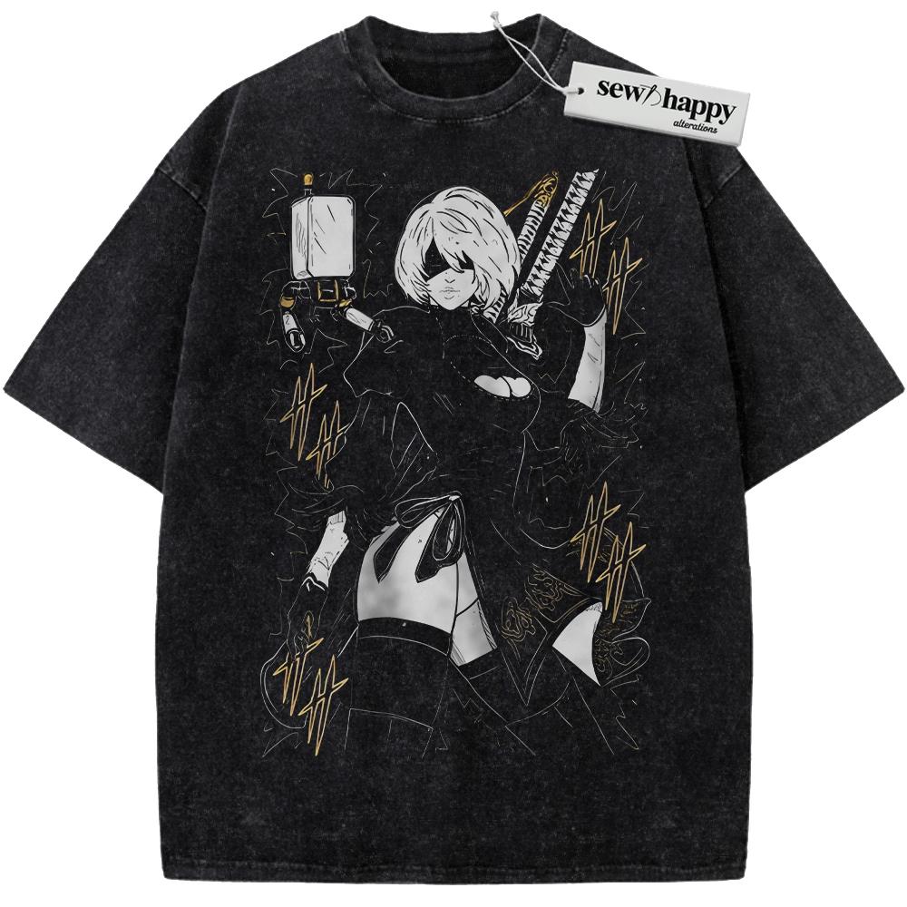 Wash Tee 2B Shirt, NieR:Automata Shirt, Game Shirt, Vintage T-Shirt Wash Tee 2B Shirt, NieR:Automata Shirt, Game Shirt, Vintage T-Shirt - Image 1