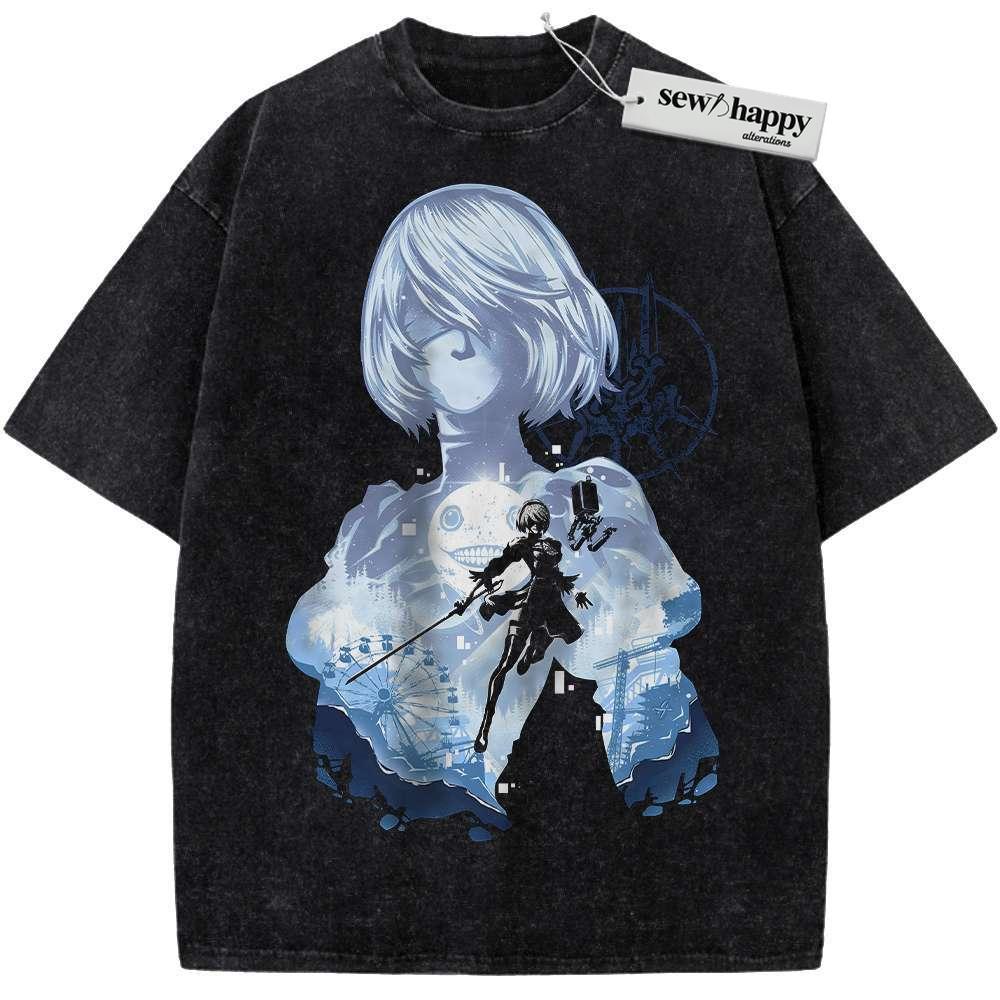Wash Tee 2B Shirt, NieR:Automata Shirt, Game Shirt, Vintage T-Shirt Wash Tee 2B Shirt, NieR:Automata Shirt, Game Shirt, Vintage T-Shirt - Image 1