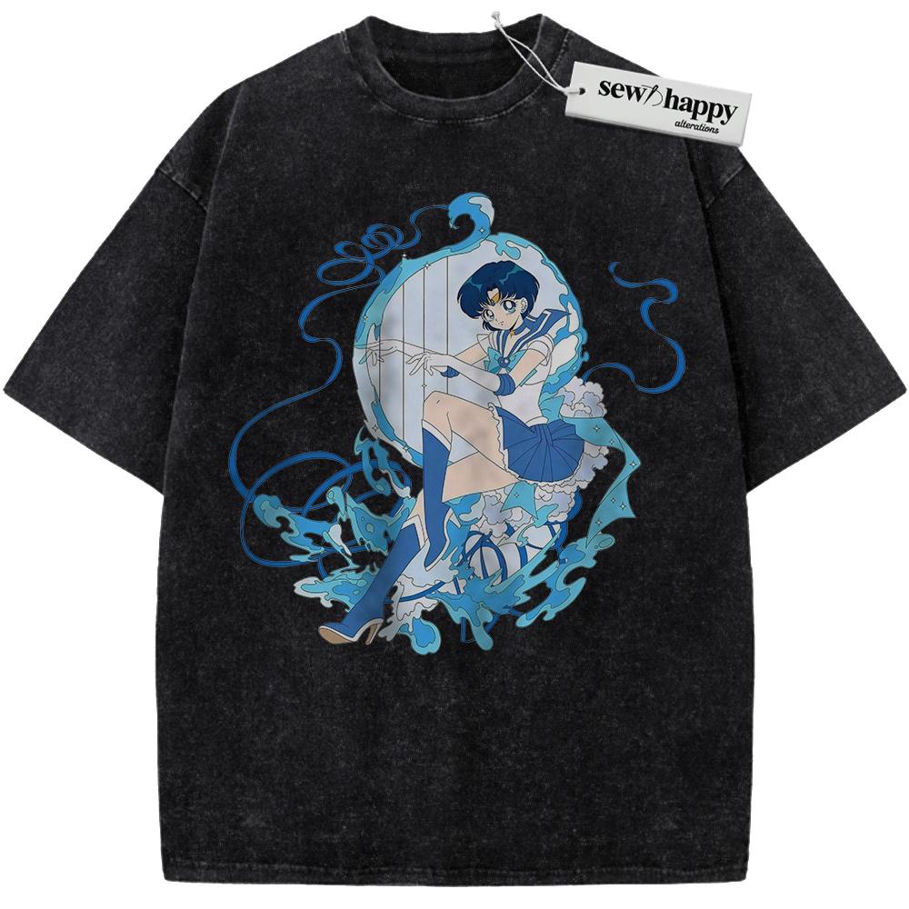 Wash Tee Ami Mizuno Shirt, Sailor Mercury Shirt, Sailor Moon Shirt, Anime Shirt, Vintage Tee Wash Tee Ami Mizuno Shirt, Sailor Mercury Shirt, Sailor Moon Shirt, Anime Shirt, Vintage Tee - Image 1
