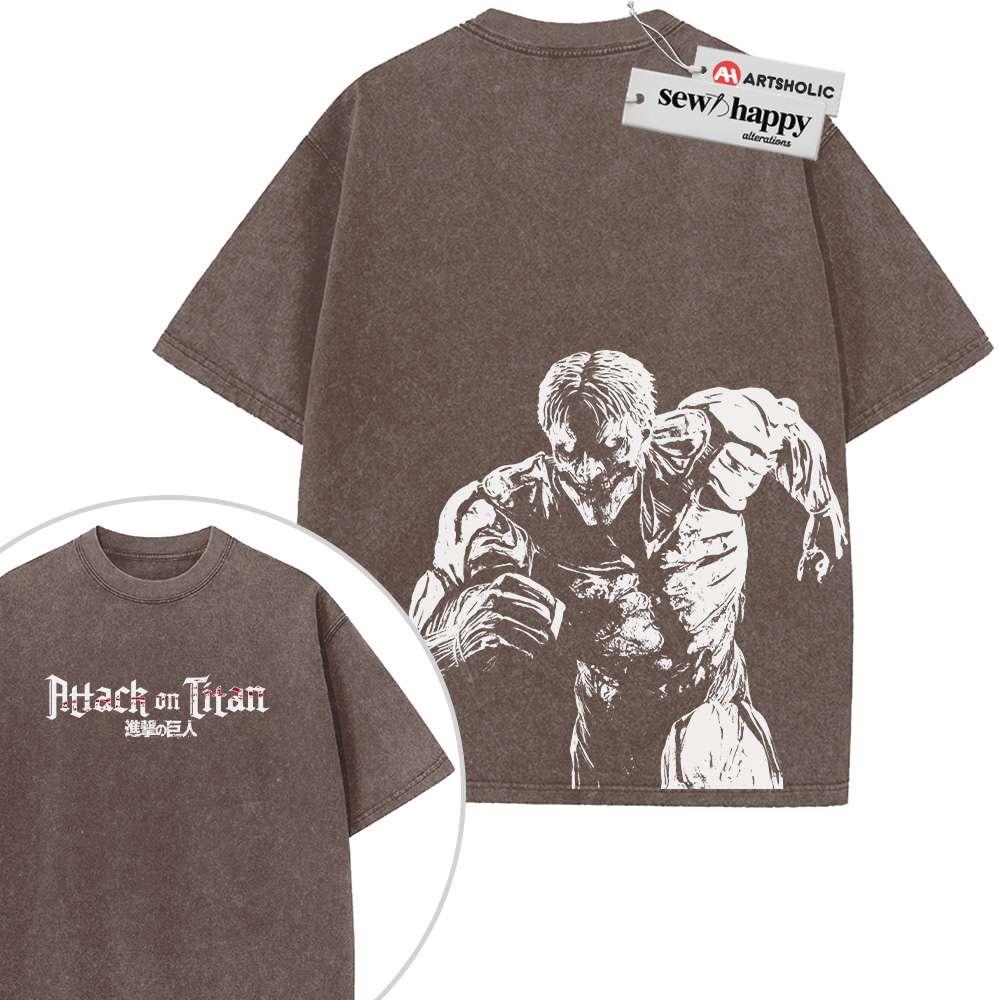 Wash Tee Armored Titan Shirt, Attack on Titan Shirt, AOT Shirt, Anime Shirt, Vintage T-Shirt 2-Sided