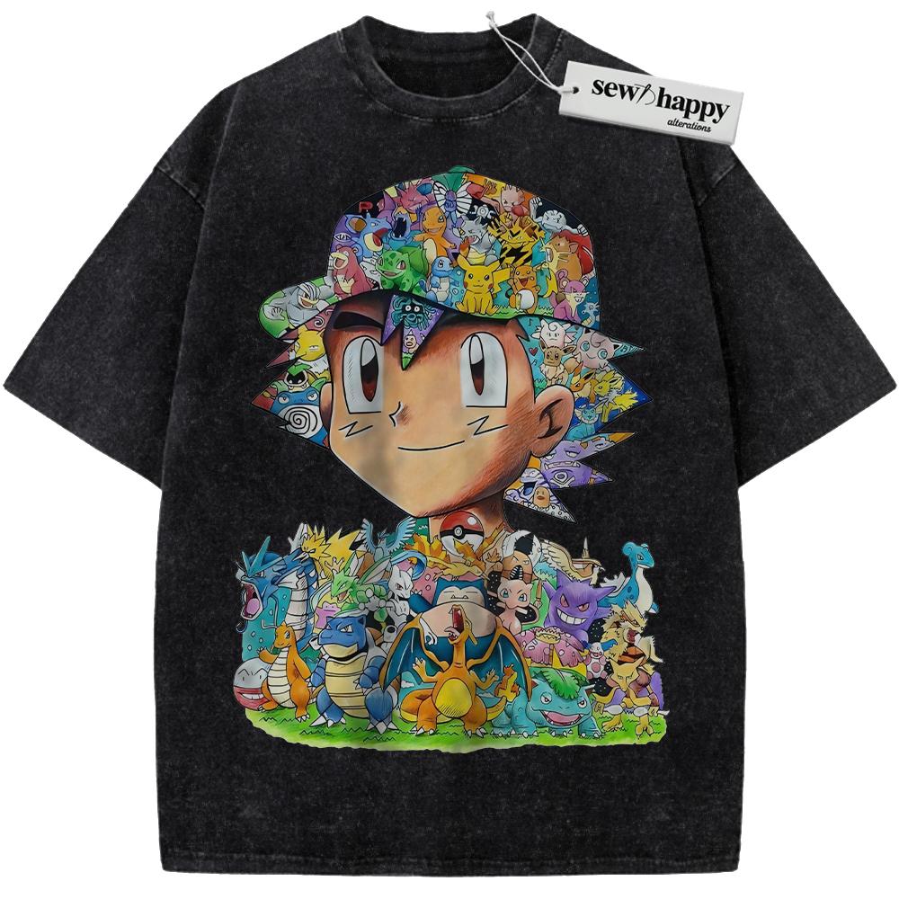 Wash Tee Ash Ketchum Shirt, Pokemon Shirt, PKM Shirt, Anime Shirt, Vintage T-Shirt