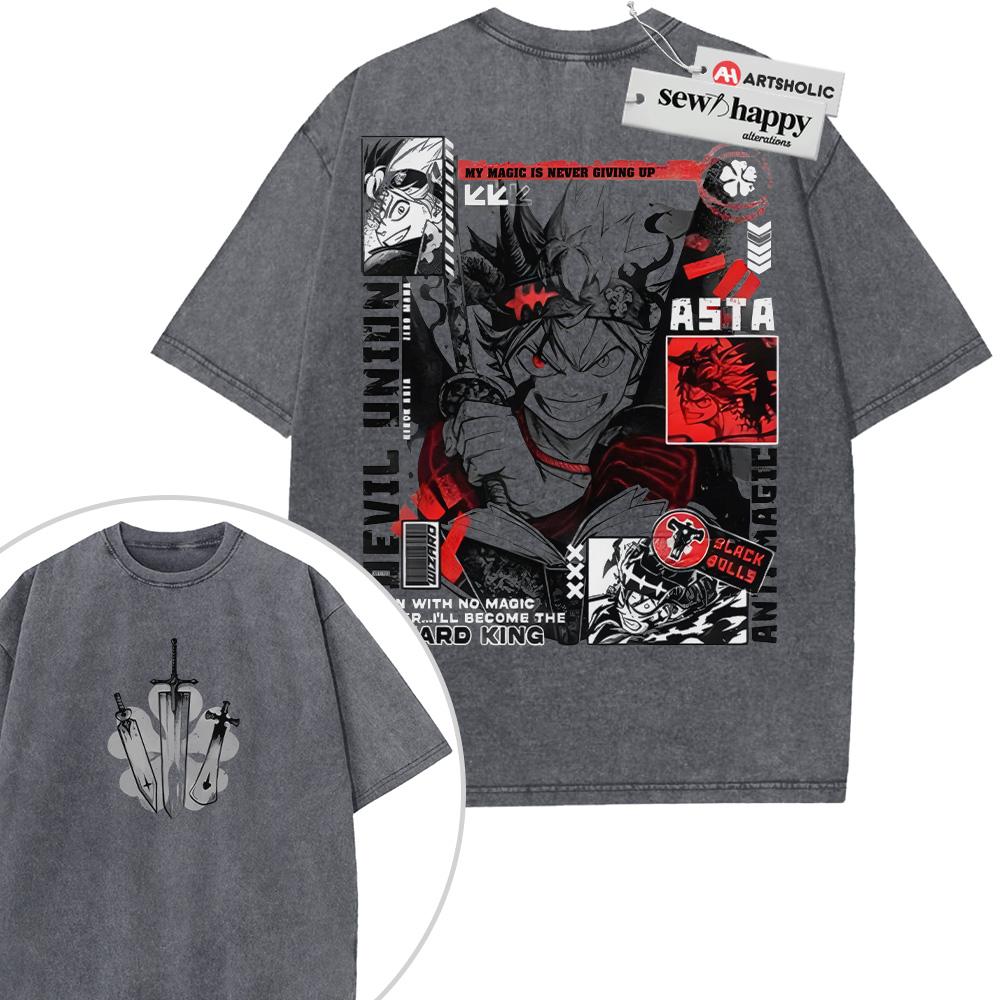 Wash Tee Asta Shirt, Black Clover Shirt, Anime Shirt, Vintage T-Shirt 2-Sided