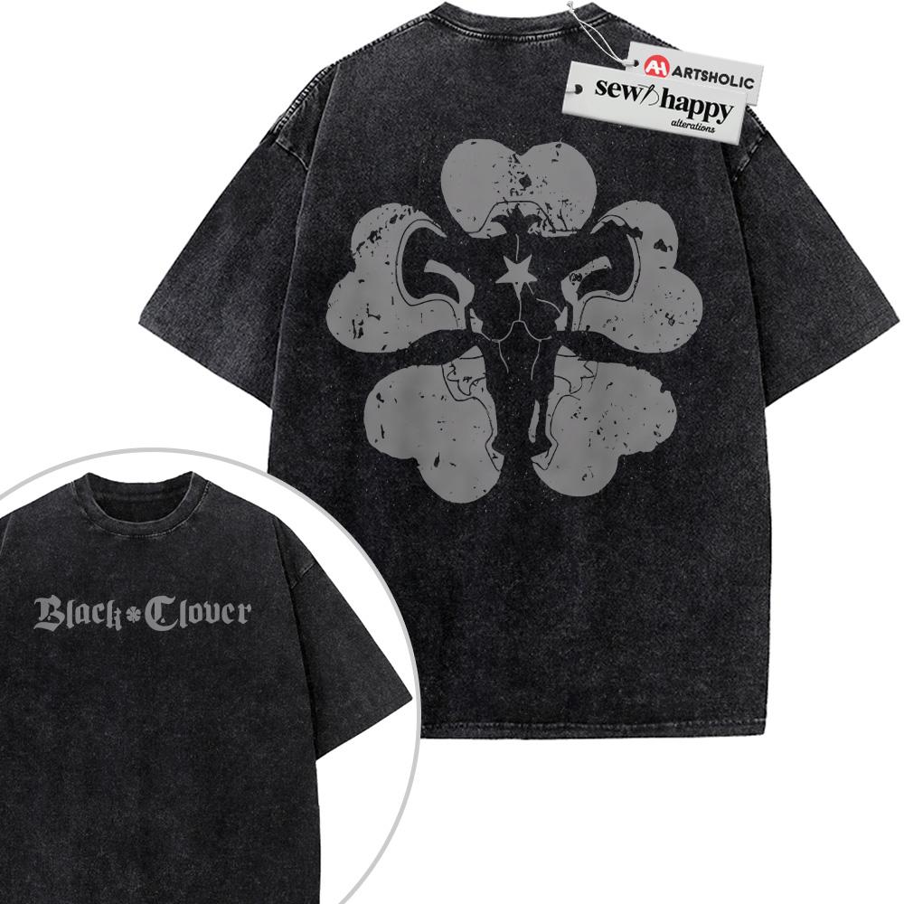 Wash Tee Black Clover Shirt, Anime Shirt, Vintage T-Shirt 2-Sided Wash Tee Black Clover Shirt, Anime Shirt, Vintage T-Shirt 2-Sided - Image 1