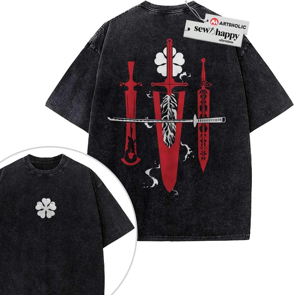 Wash Tee Black Clover Shirt, Anime Shirt, Vintage T-Shirt 2-Sided Wash Tee Black Clover Shirt, Anime Shirt, Vintage T-Shirt 2-Sided - Image 1