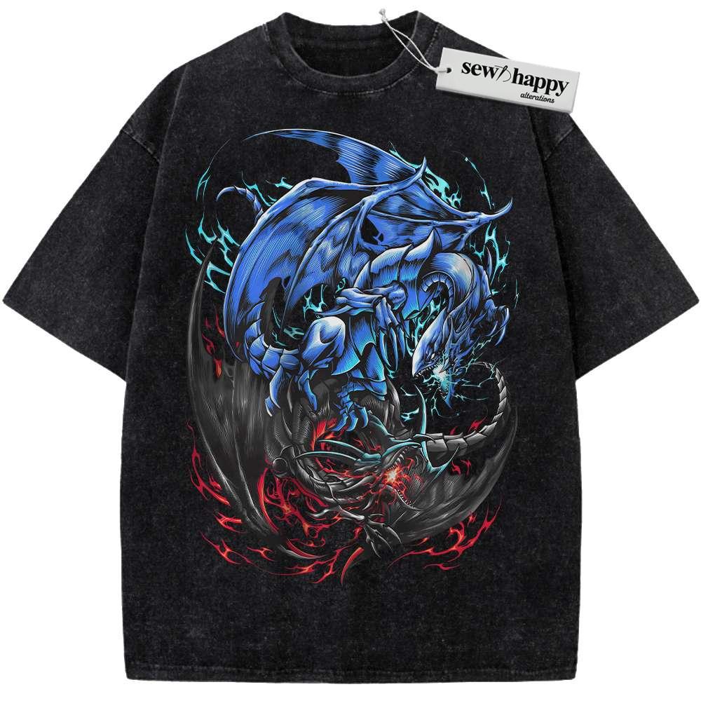 Wash Tee Blue-Eyes White Dragon vs Red-Eyes Black Dragon Shirt, Anime Shirt, Vintage T-Shirt