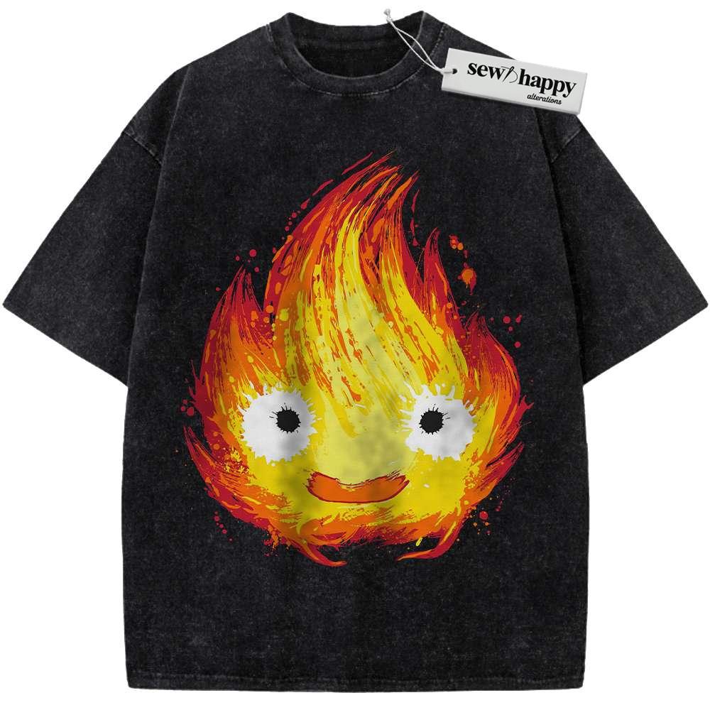 Wash Tee Calcifer Shirt, Howl's Moving Castle Shirt, Studio Ghibli Shirt, Anime Shirt, Vintage T-Shirt