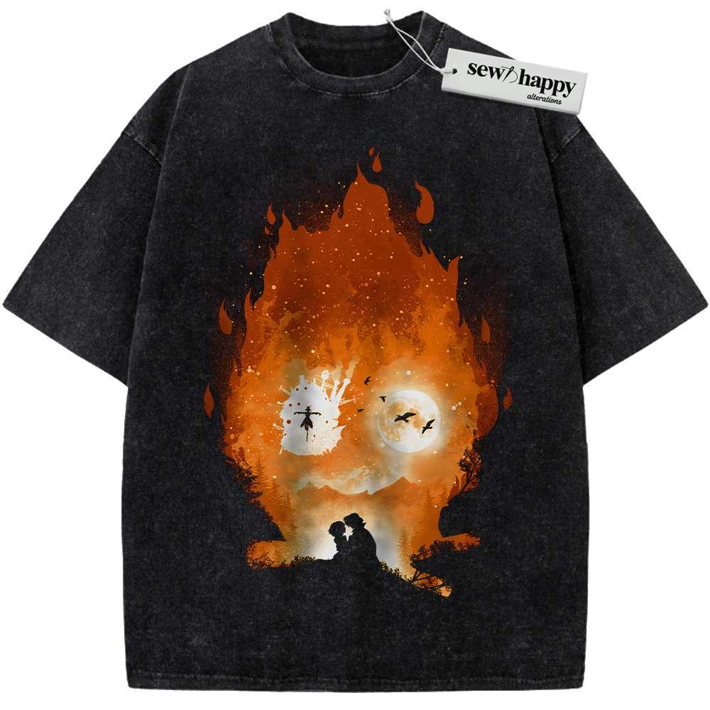 Wash Tee Calcifer Shirt, Howl's Moving Castle Shirt, Studio Ghibli Shirt, Anime Shirt, Vintage T-Shirt