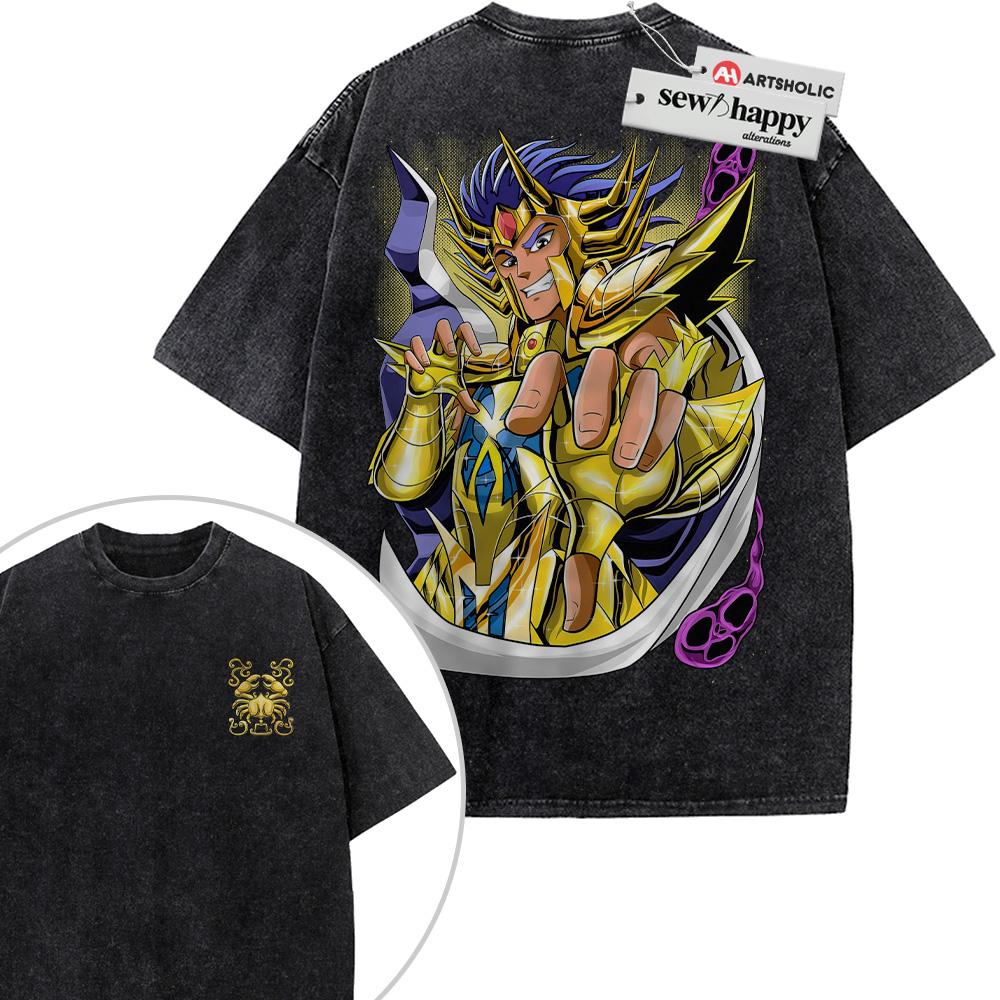 Wash Tee Cancer Deathmask Shirt, Saint Seiya Shirt, Anime Shirt, Vintage T-Shirt 2-Sided