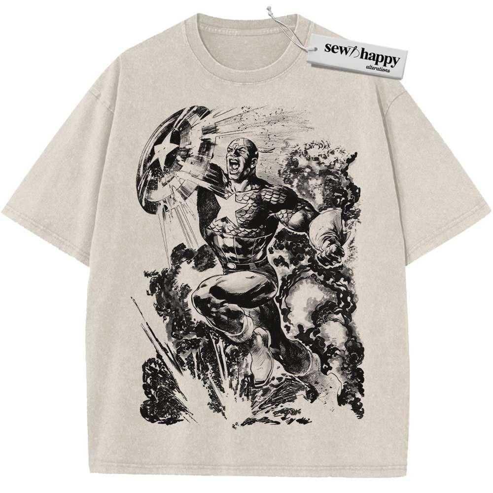 Wash Tee Captain America Shirt, Marvel Comics Shirt, Vintage Tee