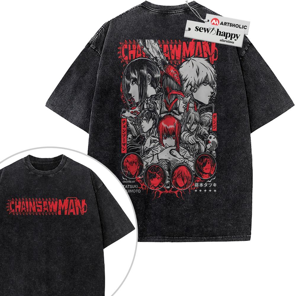 Wash Tee Chainsaw Man Shirt, Anime Shirt, Vintage Tee 2-Sided