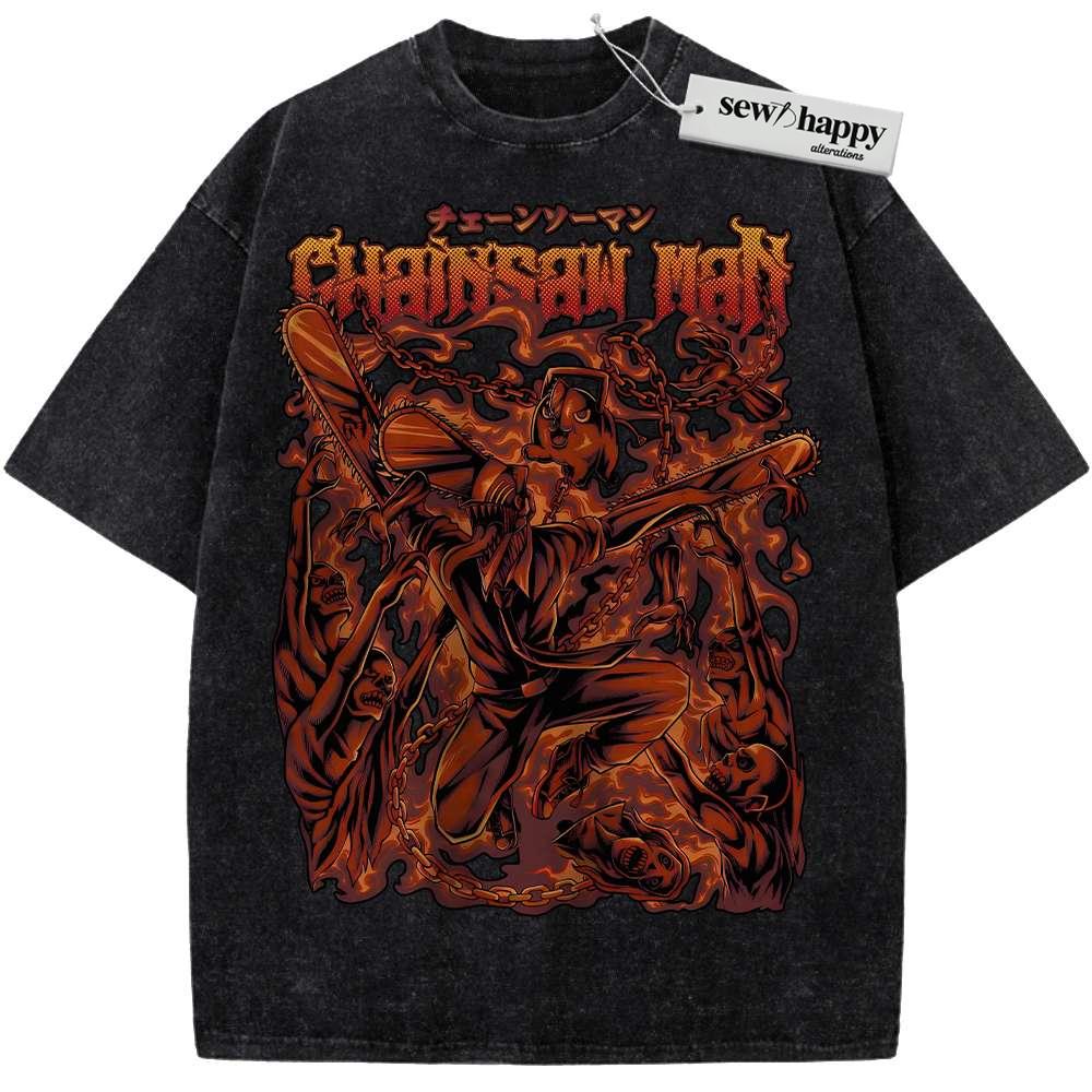 Wash Tee Chainsaw Man Shirt. Anime Shirt, Vintage Tee