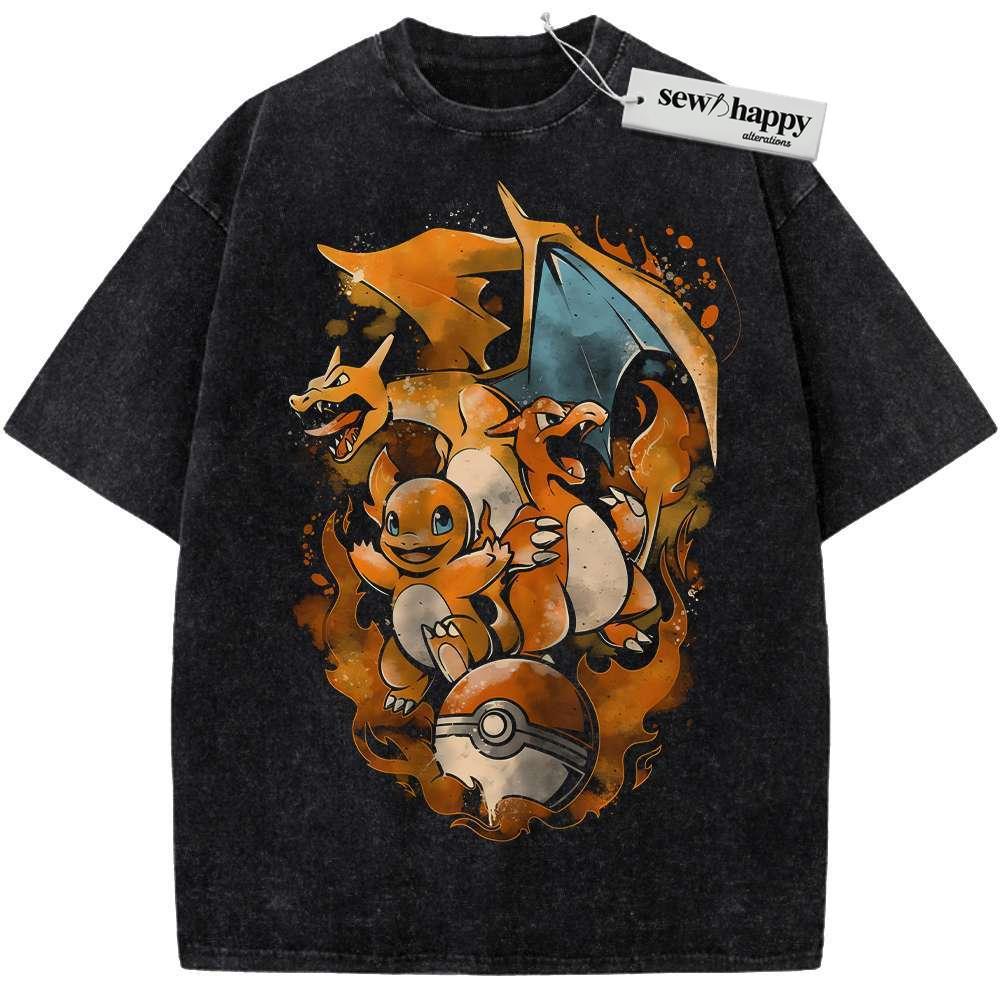 Wash Tee Charmander - Charmeleon - Charizard Shirt, Pokemon shirt, Anime Shirt, Vintage Tee