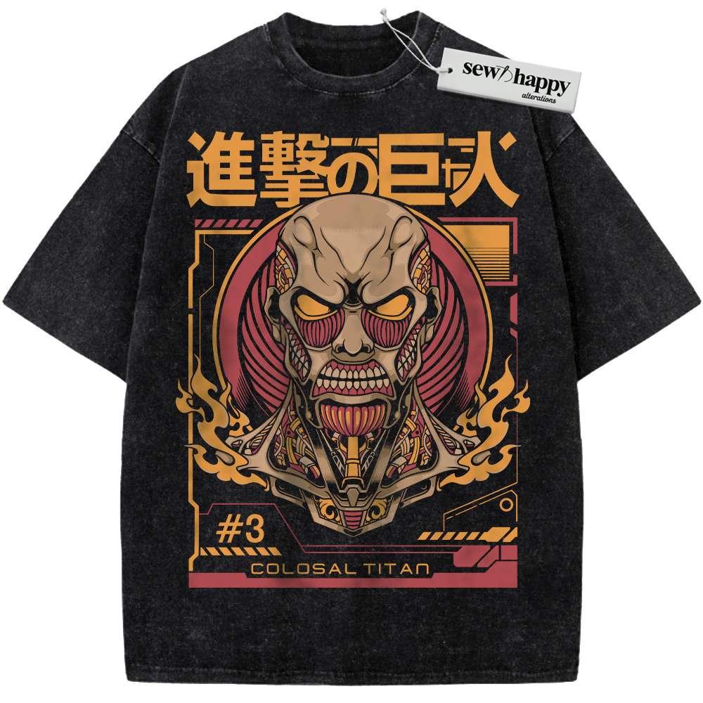 Wash Tee Colossal Titan Shirt, Attack On Titan Shirt, AOT Shirt, Anime Shirt, Vintage T-Shirt