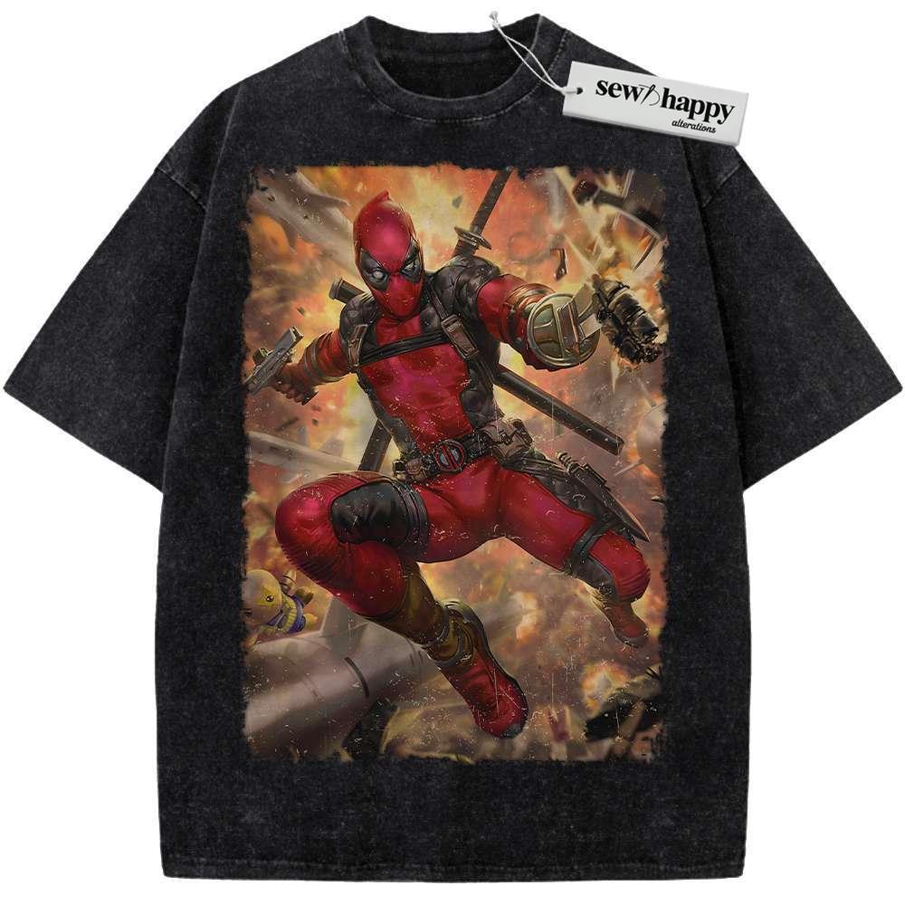 Wash Tee Deadpool Shirt, Marvel Comics Shirt, Vintage Tee Wash Tee Deadpool Shirt, Marvel Comics Shirt, Vintage Tee - Image 1