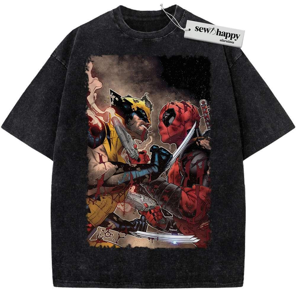 Wash Tee Deadpool Shirt, Wolverine Shirt, Marvel Comics Shirt, Vintage Tee
