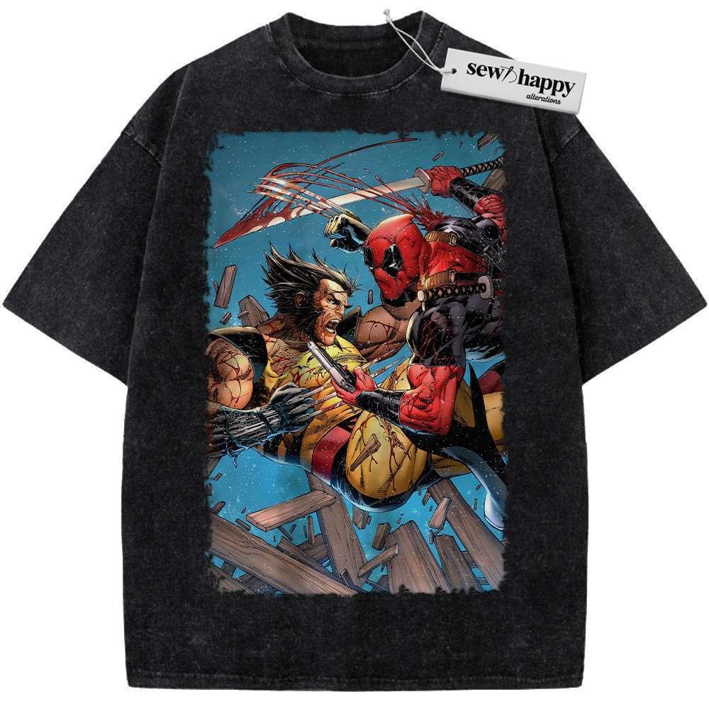 Wash Tee Deadpool vs Wolverine Shirt, Marvel Comics Shirt, Vintage Tee Wash Tee Deadpool vs Wolverine Shirt, Marvel Comics Shirt, Vintage Tee - Image 1