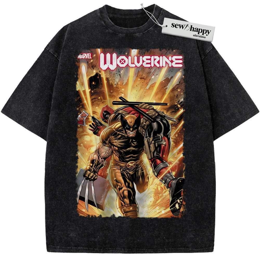 Wash Tee Deadpool vs Wolverine Shirt, Marvel Comics Shirt, Vintage Tee