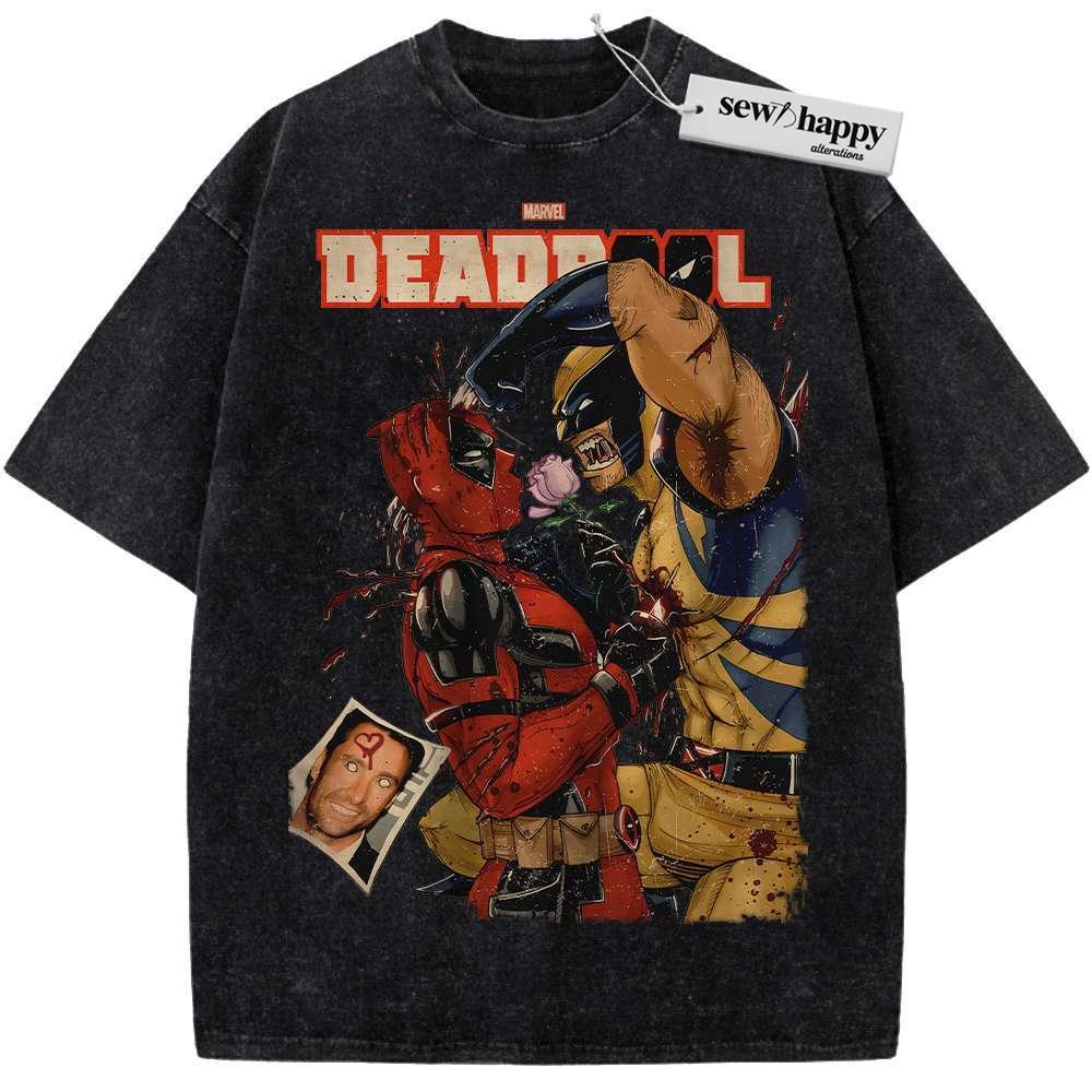 Wash Tee Deadpool vs Wolverine Shirt, Marvel Comics Shirt, Vintage Tee