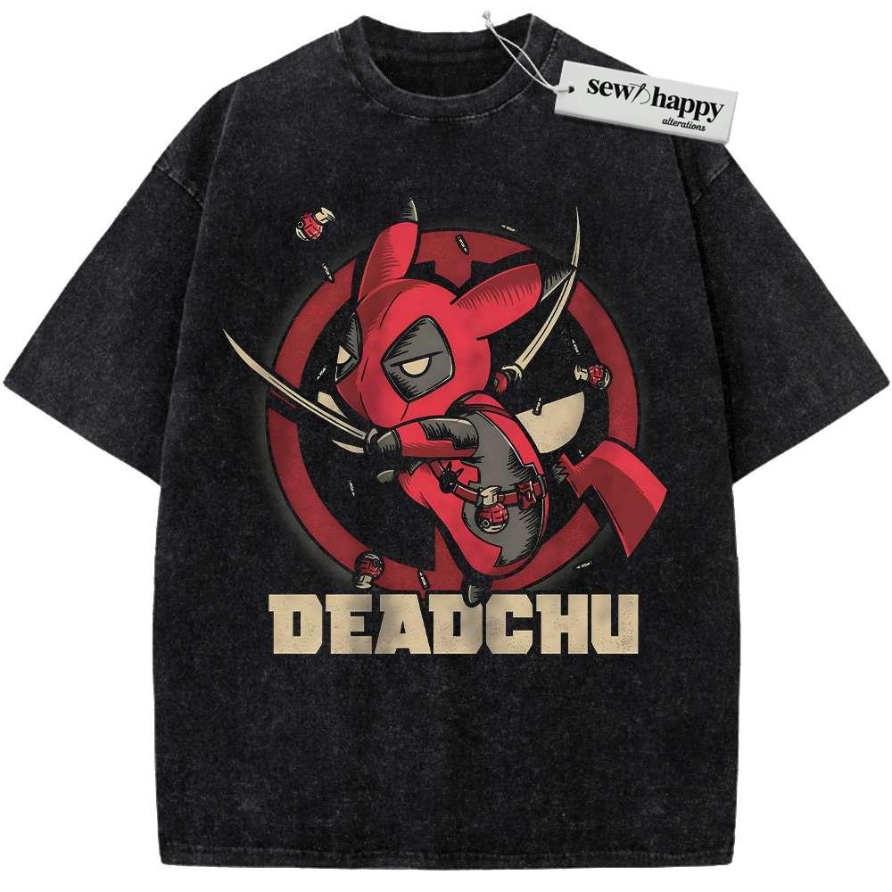 Wash Tee Deadpool x Pikachu Shirt, Pokemon shirt, Anime Shirt, Vintage T-Shirt