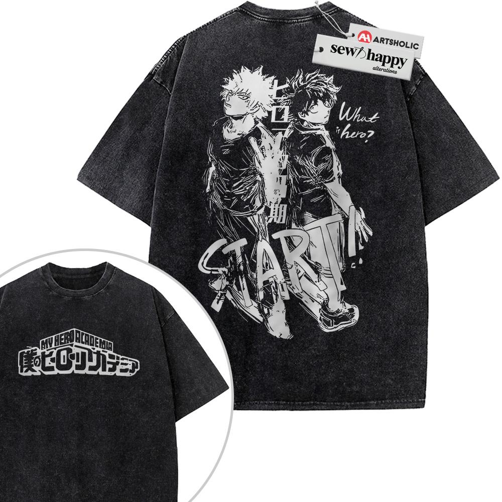Wash Tee Deku and Katsuki Bakugo Shirt, MHA Shirt, Anime Shirt, Vintage Tee 2-Sided