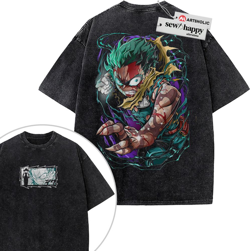 Wash Tee Deku Shirt, Izuki Midoriya Shirt, MHA Shirt, Anime Shirt, Vintage T-Shirt 2-Sided