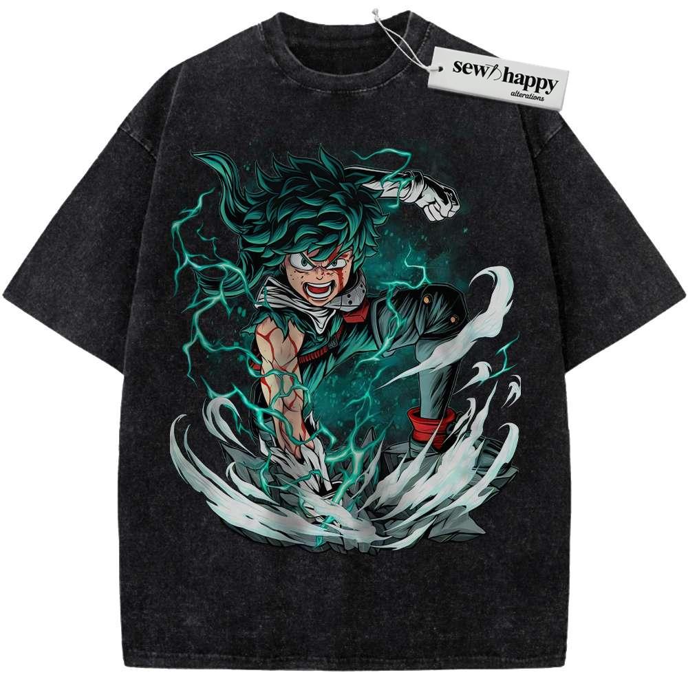 Wash Tee Deku Shirt, Izuku Midoriya Shirt, MHA Shirt, Anime Shirt, Vintage Tee