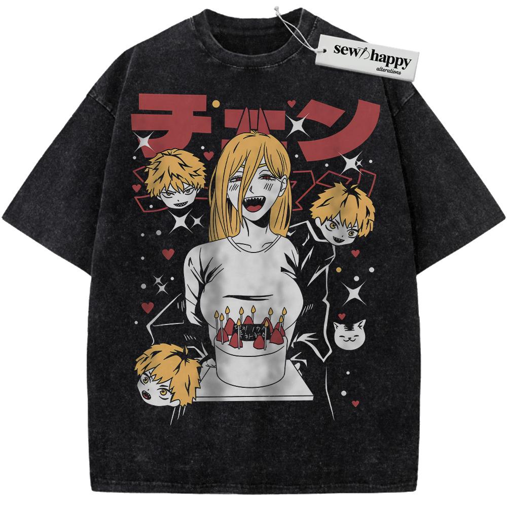 Wash Tee Denji Shirt, Power Shirt, Chainsaw Man Shirt, Anime Shirt, Vintage T-Shirt