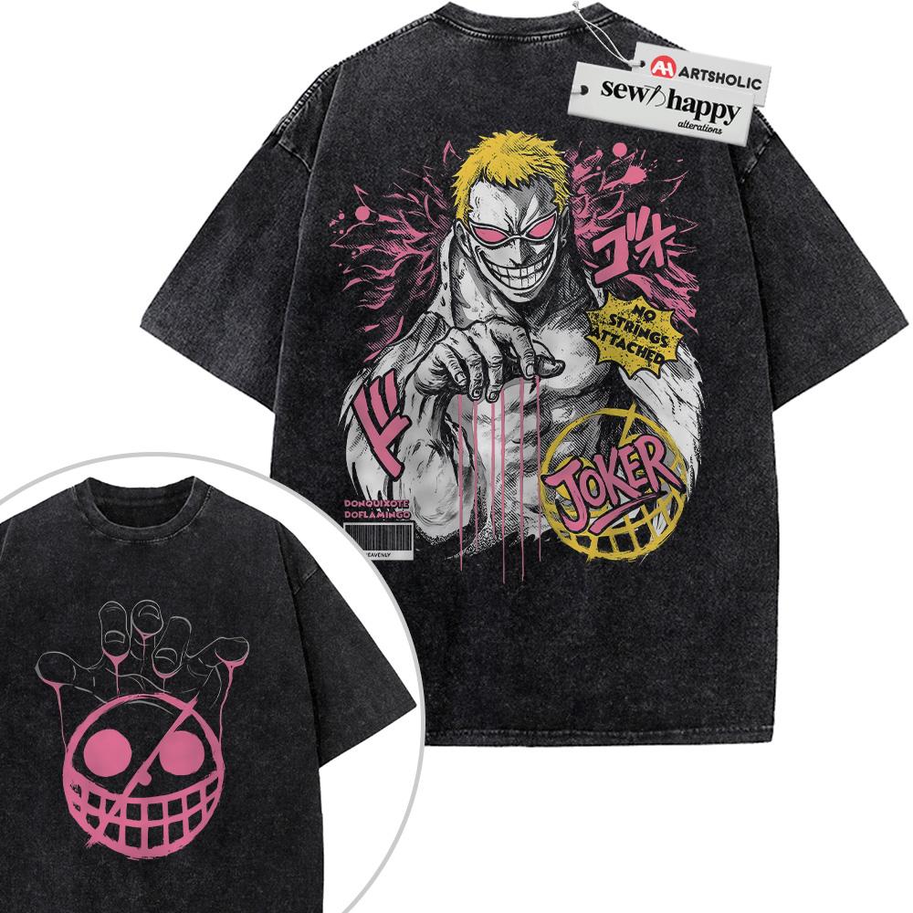 Wash Tee Donquixote Doflamingo Shirt, One Piece Shirt, Anime Shirt, Vintage T-Shirt 2-Sided