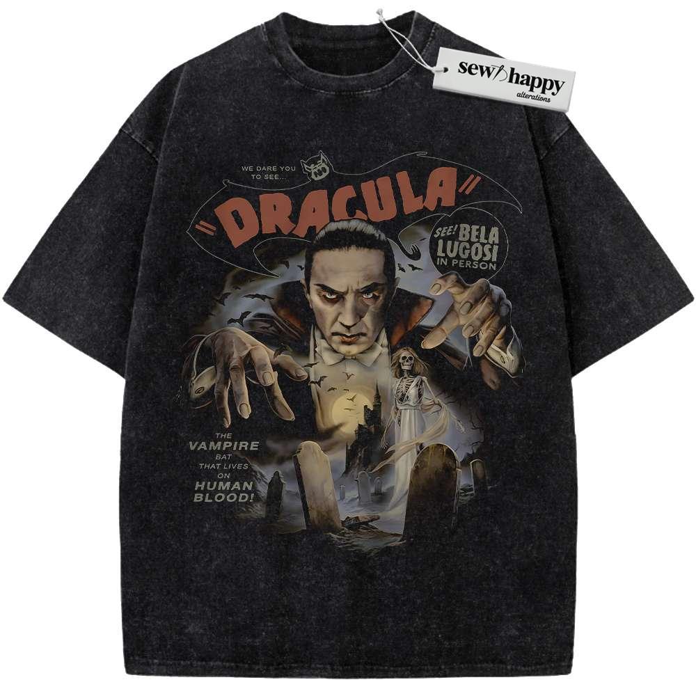 Wash Tee Dracula Shirt, Halloween Shirt, Horror Shirt, Vintage T-Shirt