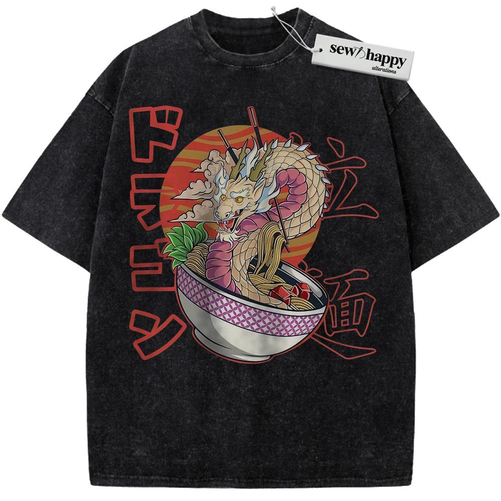 Wash Tee Dragon Ramen Shirt, Japanese Streetwear Shirt, Vintage T-Shirt