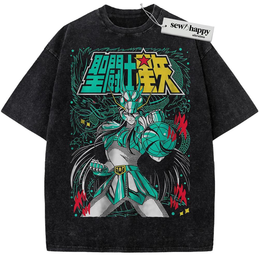 Wash Tee Dragon Shiryu Shirt, Saint Seiya Shirt, Anime Shirt, Vintage T-Shirt