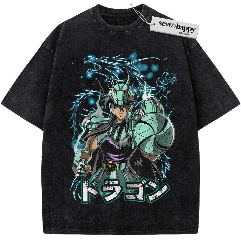 Wash Tee Dragon Shiryu Shirt, Saint Seiya Shirt, Anime Shirt, Vintage Tee