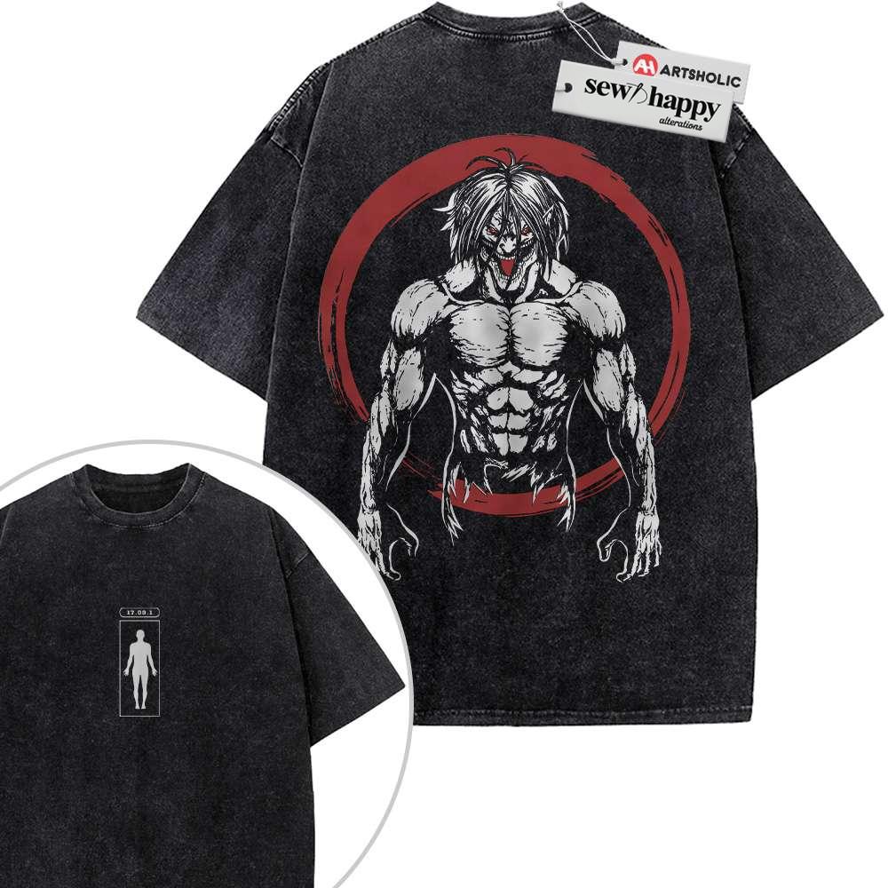 Wash Tee Eren Yeager Shirt, Attack on Titan Shirt, AOT Shirt, Anime Shirt, Vintage T-Shirt 2-Sided