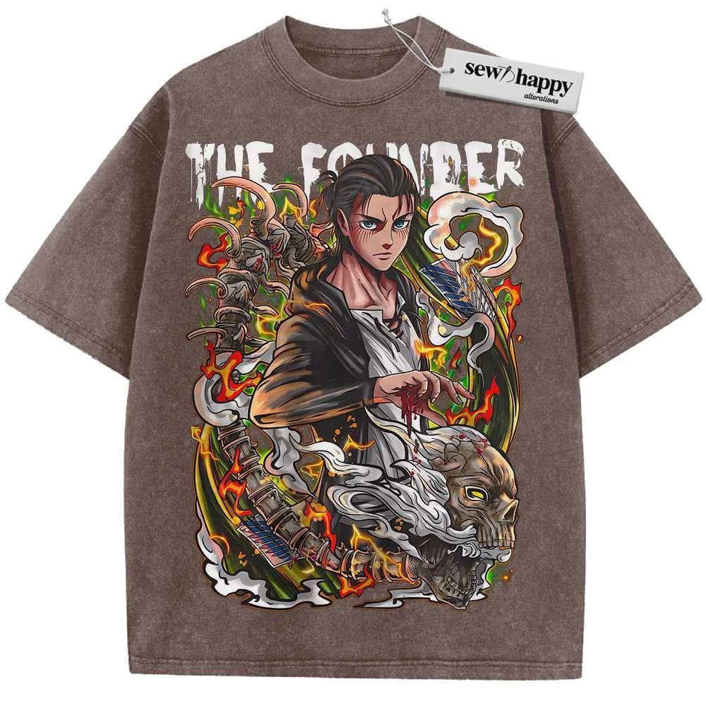 Wash Tee Eren Yeager Shirt, Attack On Titan Shirt, AOT Shirt, Anime Shirt, Vintage T-Shirt