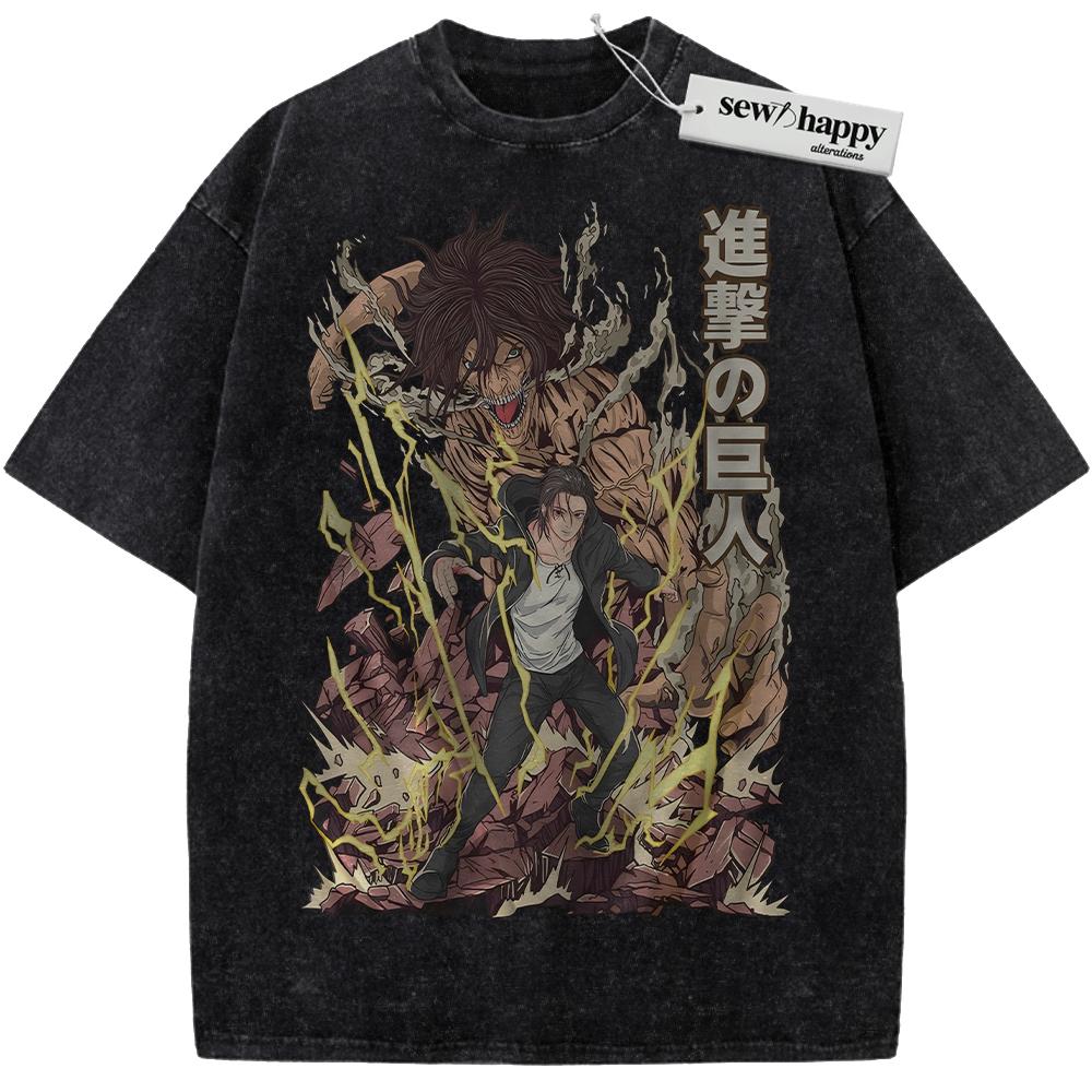Wash Tee Eren Yeager Shirt, Attack On Titan Shirt, AOT Shirt, Anime Shirt, Vintage Tee