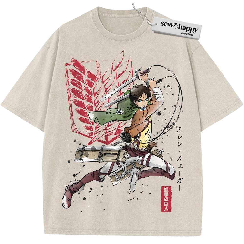 Wash Tee Eren Yeager Shirt, Attack on Titan Shirt, AOT Shirt, Anime Shirt, Vintage Tee Wash Tee Eren Yeager Shirt, Attack on Titan Shirt, AOT Shirt, Anime Shirt, Vintage Tee - Image 1