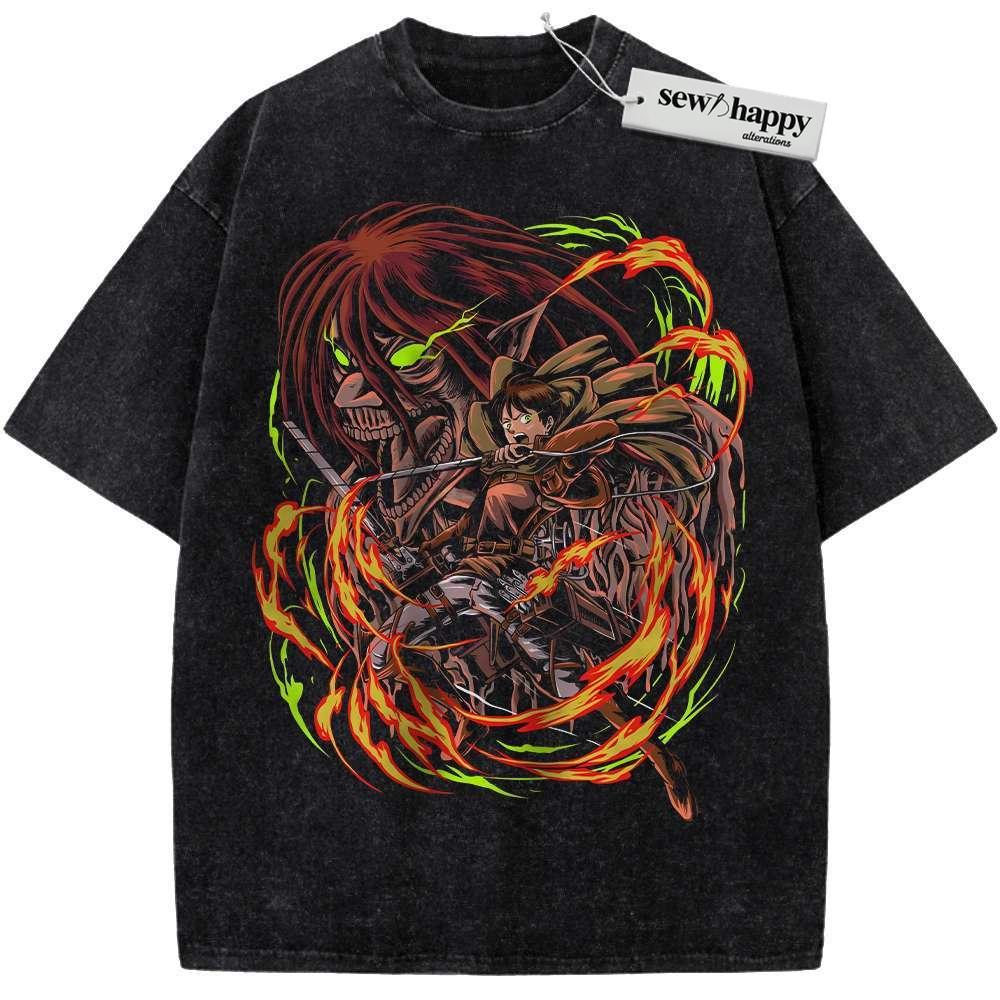 Wash Tee Eren Yeager Shirt, Attack On Titan Shirt, AOT Shirt, Anime Shirt, Vintage Tee Wash Tee Eren Yeager Shirt, Attack On Titan Shirt, AOT Shirt, Anime Shirt, Vintage Tee - Image 1