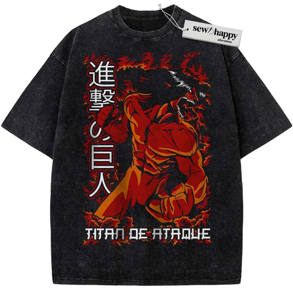Wash Tee Eren Yeager Shirt, Attack On Titan Shirt, AOT Shirt, Anime Shirt, Vintage Tee