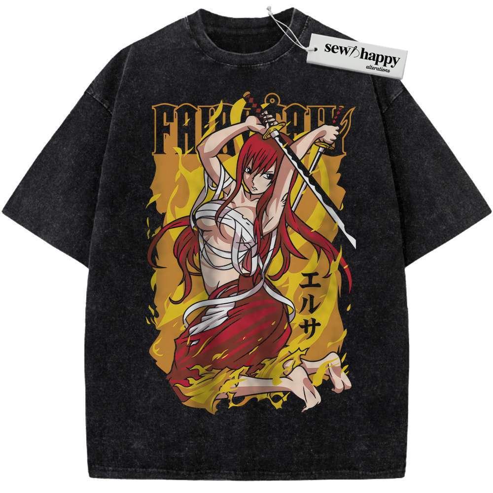 Wash Tee Erza Scarlet Shirt, Fairy Tail Shirt, Anime Shirt, Vintage T-Shirt