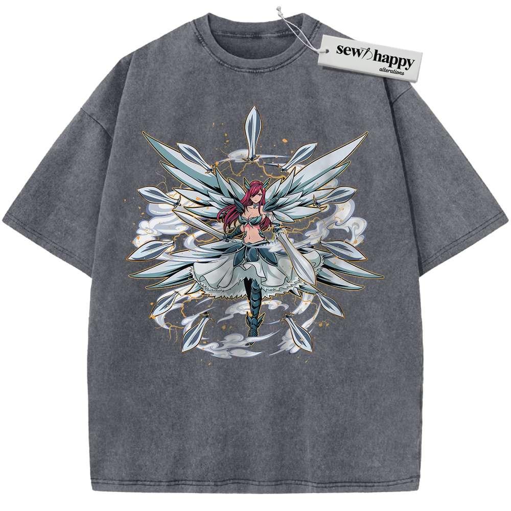Wash Tee Erza Scarlet Shirt, Fairy Tail Shirt, Anime Shirt, Vintage Tee