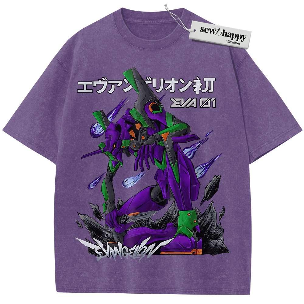 Wash Tee Eva-01 Shirt, Neon Genesis Evangelion Shirt, Anime Shirt, Vintage Tee