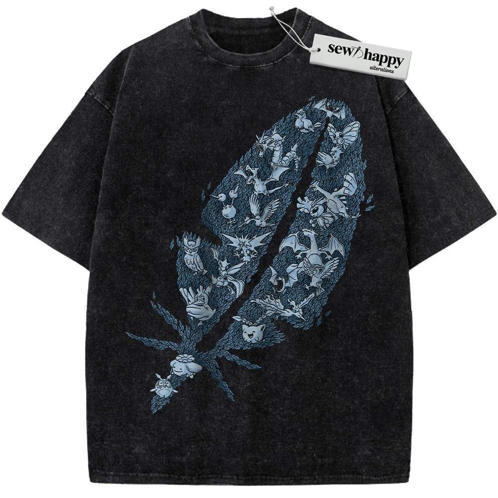 Wash Tee Flying-Type Shirt, Pokemon shirt, Anime Shirt, Vintage T-Shirt