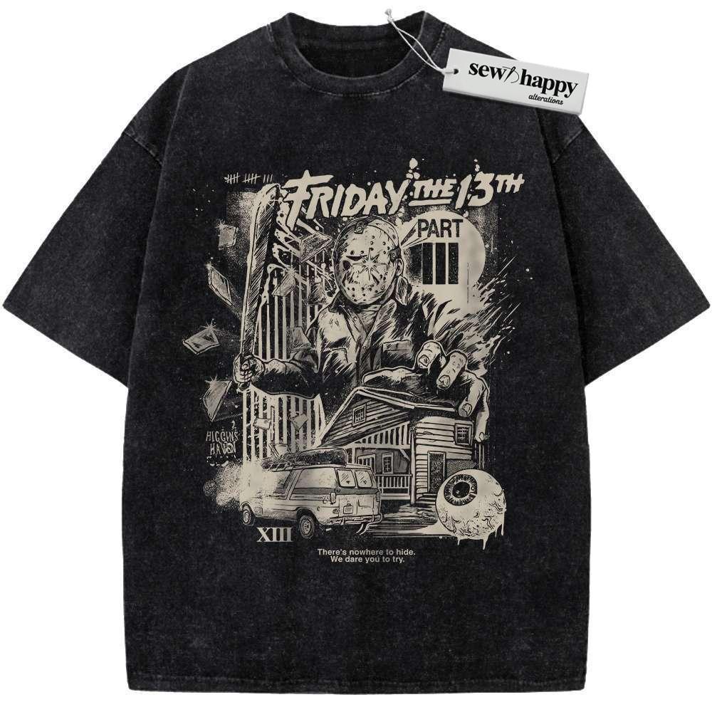 Wash Tee Friday the 13th Shirt, Halloween Shirt, Horror Shirt, Vintage T-Shirt Wash Tee Friday the 13th Shirt, Halloween Shirt, Horror Shirt, Vintage T-Shirt - Image 1