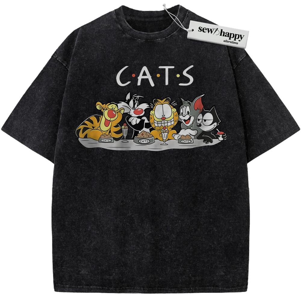 Wash Tee Friends TV Show Cat Parody Shirt, Funny Cartoon Cat Shirt, Animated Shirt, Vintage Tee