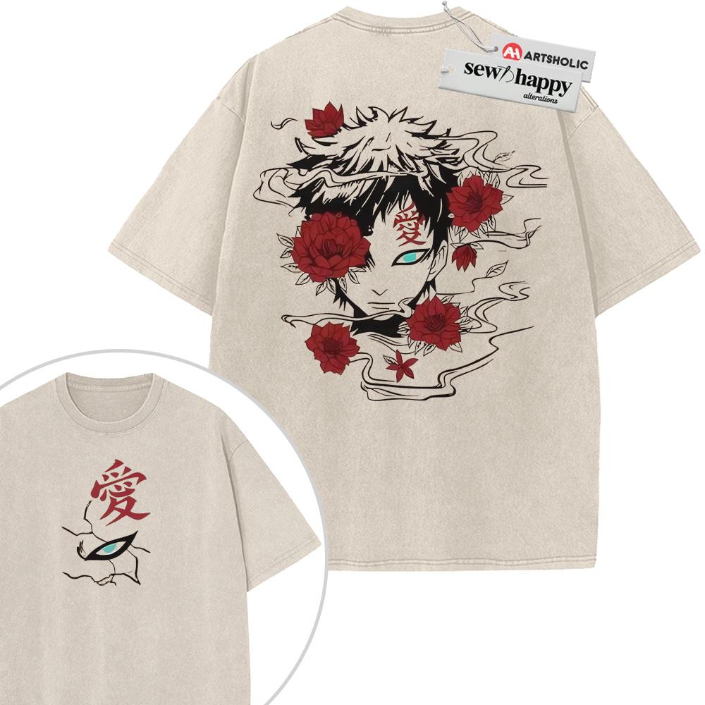 Wash Tee Gaara Shirt, Naruto Shirt, Anime Shirt, Vintage T-Shirt 2-Sided