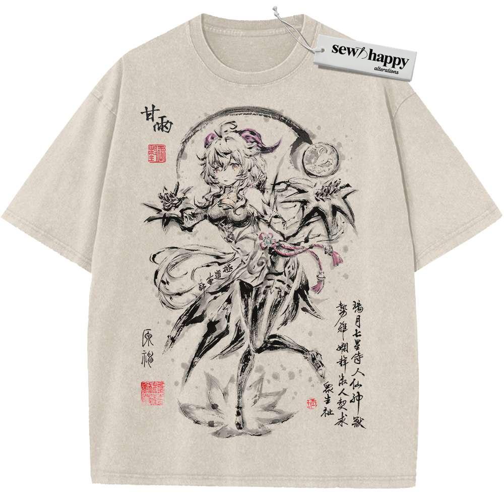 Wash Tee Ganyu Shirt, Genshin Impact Shirt, Game Shirt, Vintage T-Shirt