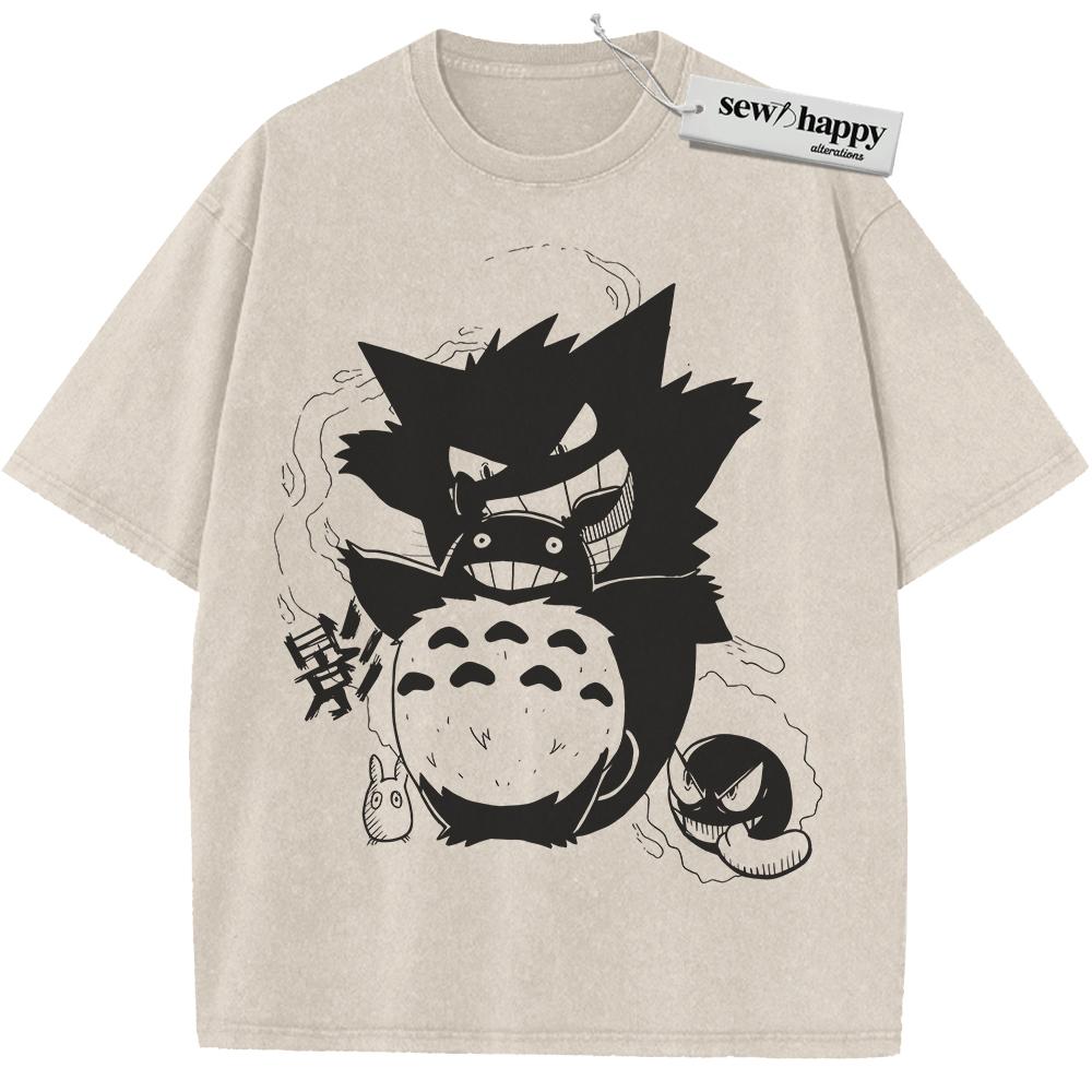 Wash Tee Gengar and Totoro Shirt, Pokemon Shirt, My Neighbor Totoro Shirt, Studio Ghibli Shirt, Anime Shirt, Vintage T-Shirt