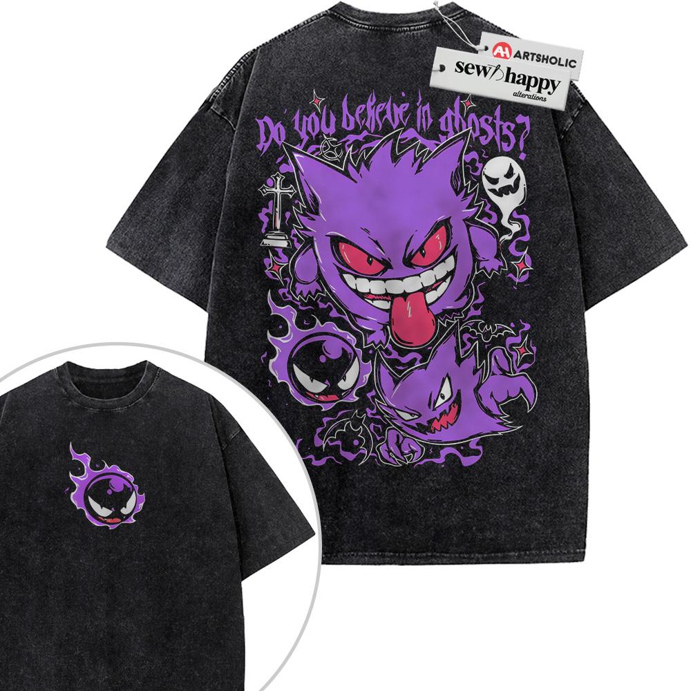 Wash Tee Gengar Haunter and Gatsly Shirt, Pokemon Shirt, Anime Shirt, Vintage Tee 2-Sided