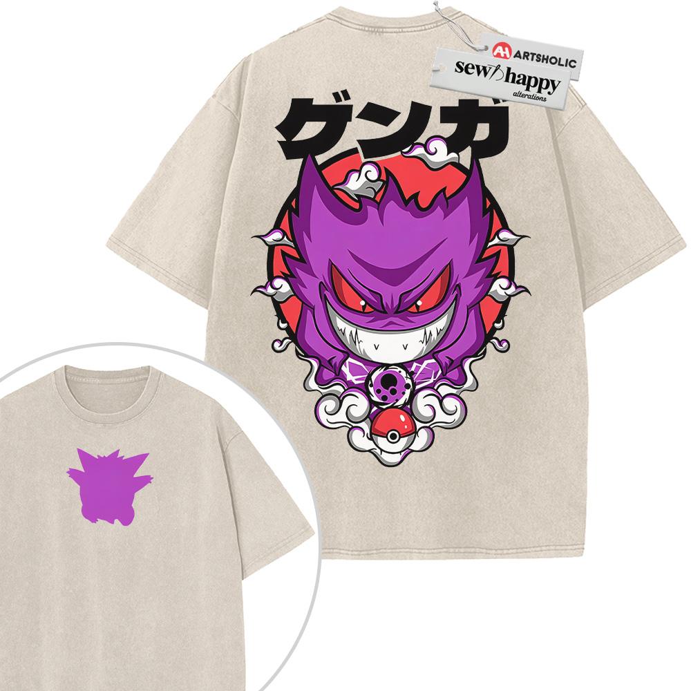 Wash Tee Gengar Shirt, Pokemon Shirt, Anime Shirt, Vintage Tee 2-Sided